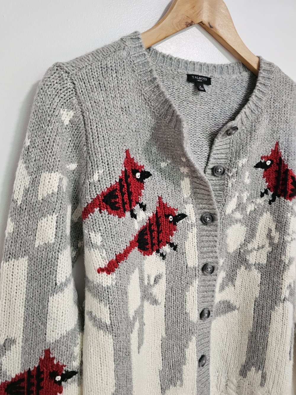 Talbots Wool Blend Cream Knit Cardigan Sweater Red Cardinal Size Small - Picture 3 of 9